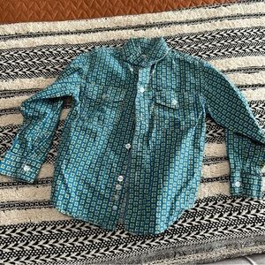 Roper boy’s button up cowboy shirt long sleeve blue green pattern size XS 4-5